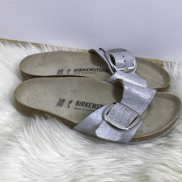 birkenstock Madrid Big Buckle Washed Metallic Blue Silver size 38 - Picture 11 of 15